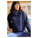 Olalook Women's Navy Blue Long Turtle Soft Textured Thick Sweatshirt