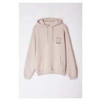 Trendyol Stone Oversize/Wide Cut Hooded Fleece Embroidered Sweatshirt