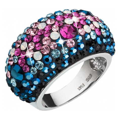 Evolution Group Stříbrný prsten s krystaly Swarovski mix barev modrá růžová 35028.4