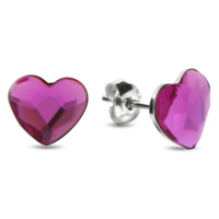 Náušnice růžové se Swarovski Elements Heart K2808F Fuchsia