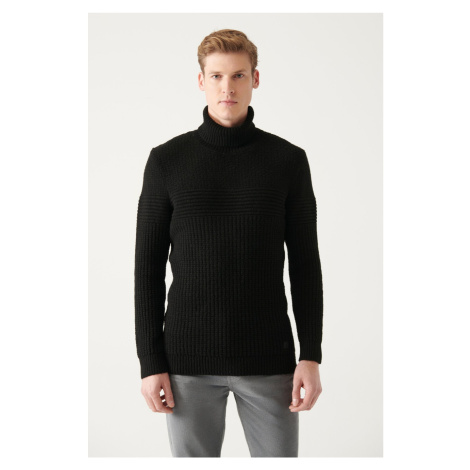 Avva Men's Black Full Turtleneck Textured Regular Fit Knitwear Sweater