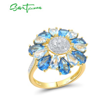 Masivní prsten ve stylu vintage modrá kytka