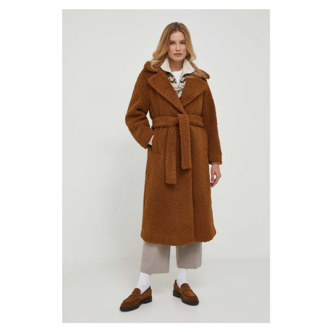 Kabát Sisley dámský, hnědá barva, přechodný, oversize