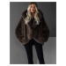 Hnědý faux fur luxusní kožešinový kabátek XADEN