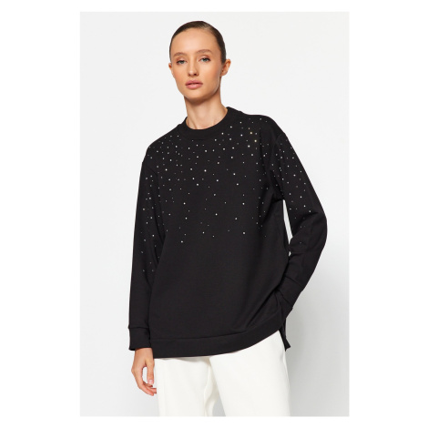 Trendyol Black Stone Detailed Knitted Tunic with Side Slits