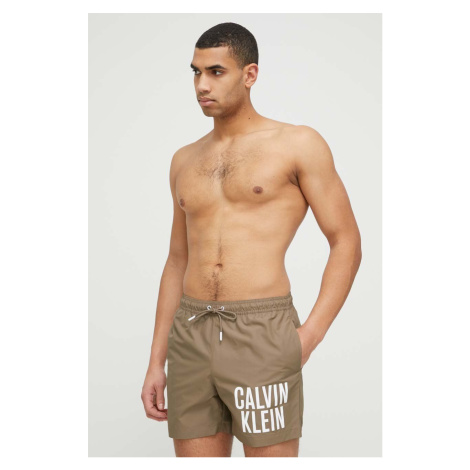 Plavkové šortky Calvin Klein hnědá barva