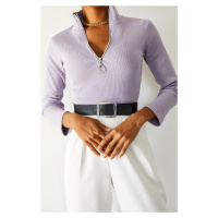 XHAN Women's Lilac Camisole Zipper Blouse