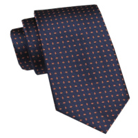 Tmavě modrá pánská kravata s oranžovým vzorem