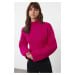 Trendyol Fuchsia Crop Soft Textured Stand Collar Knitwear Sweater