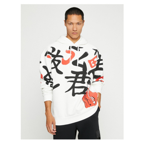 Koton Basic Hooded Oversized Sweatshirt with Far East Print.