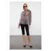 Trendyol Brown Leopard Patterned Chiffon High Collar Woven Blouse