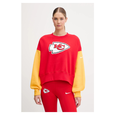 Mikina Nike Oversized Crew Fleece dámská, červená barva, vzorovaná, 01D7-080K-7G-SD2