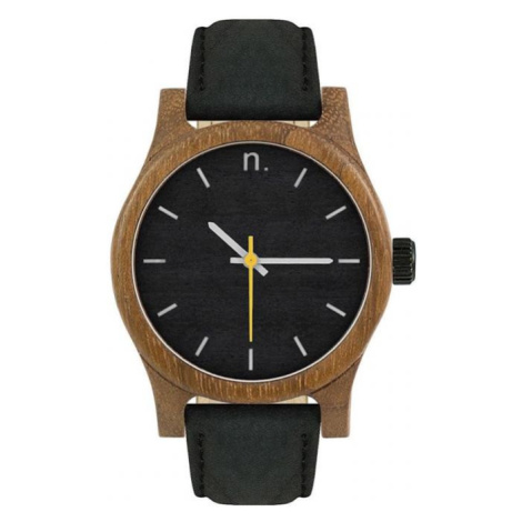 Dřevěné dámské hodinky černé barvy s koženým páskem