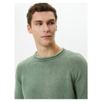 Koton Knitwear Sweater Washed Crew Neck Stitch Detail Cotton