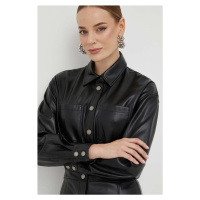 Košile Guess dámská, černá barva, relaxed, s klasickým límcem