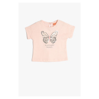 Koton Baby Girl Butterfly Sequins Embroidered Short Sleeve Crew Neck T-Shirt 3smg10043ak