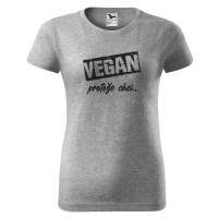 DOBRÝ TRIKO Dámské tričko s potiskem Vegan, protože chci Barva: Tmavě šedý melír