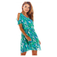 Letní dámské šaty zelené barvy s motivem listů