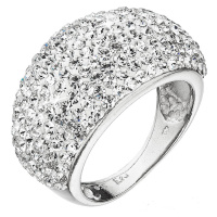 Evolution Group Stříbrný prsten velký s krystaly Preciosa bílý 35028.1 crystal
