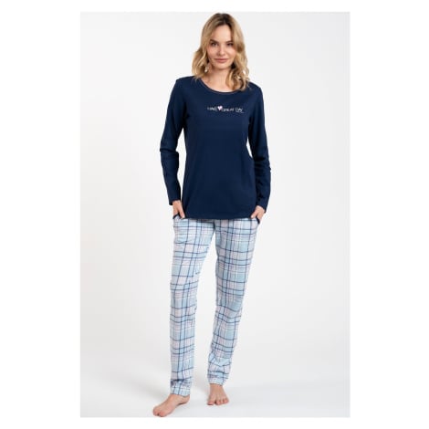 Dámské pyžamo Italian Fashion Glamour - dlouhé bavlněné Tmavěmodrá-modrá