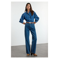 Trendyol Blue Dart Detail High Waist Long Straight Jeans