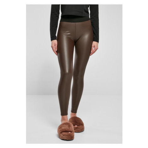 Ladies Faux Leather High Waist Leggings - brown Urban Classics