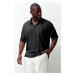 Trendyol Limited Edition Plus Size Black Men's Oversize Textured Ottoman Polo Neck T-Shirt