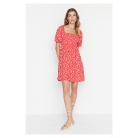 Trendyol Red Floral Skater/Waist Opening Guiped Viscose Mini Woven Dress
