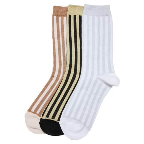 Ponožky s kovovým efektem Stripe Ponožky 3-balení černá/bílá písková/bílá Urban Classics