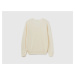 Benetton, Cream V-neck Sweater In Pure Merino Wool