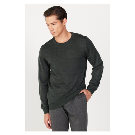ALTINYILDIZ CLASSICS Men's Green-Anthracite Standard Fit Normal Cut Crew Neck Knitwear Sweater AC&Co / Altınyıldız Classics