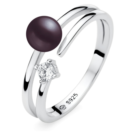 Stříbrný prsten s černou Gaura perlou zdoben Zirkonem Planet Shop