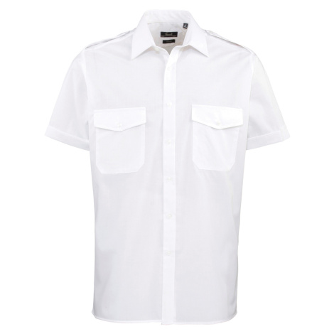 Premier Workwear Pánská pilotní košile s krátkým rukávem PR212 White