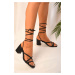 Shoeberry Women's Zerlan Black Ankle-Heeled Sandals Shoes.