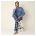 Kostkované bavlněné pyžamo s dlouhými rukávy a kalhotami