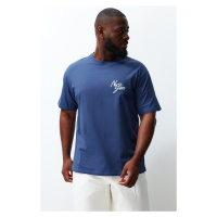 Trendyol Plus Size Indigo Relaxed Printed 100% Cotton T-Shirt