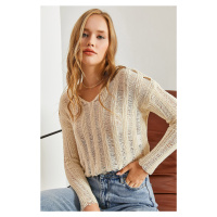 Bianco Lucci Women's Openwork Knitwear Knitted Sweater