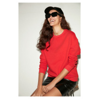 GRIMELANGE Susana Women's Crew Neck Fleece Inside Oversize Fit Basic Red Sweatshir