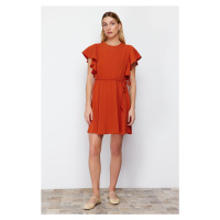 Trendyol Tile Belted Mini Woven Dress with Flounce Sleeves Opening at the Waist