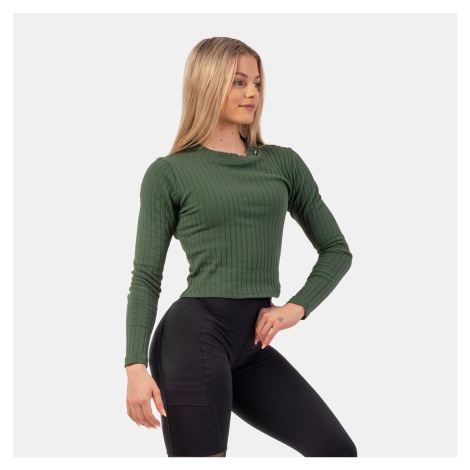 Dámské tričko Ribbed Long Sleeve Top Organic Cotton Dark Green - NEBBIA