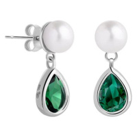 Preciosa Stříbrné náušnice Pure Pearl s říční perlou a kubickou zirkonií Preciosa, emerald