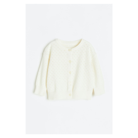 H & M - Propínací svetr z ažurového úpletu - bílá H&M