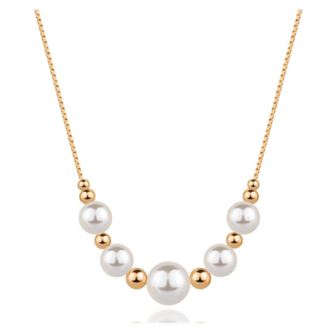 Stříbrný náhrdelník 925 - barva růžového zlata, bílé syntetické perly, korálky Šperky eshop