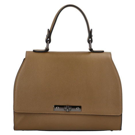 Elegantní dámská kožená kufříková kabelka do ruky Byrald, khaki Delami Vera Pelle