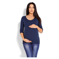 Tmavomodrý vypasovaný svetr s 3/4 rukávy pro těhotné