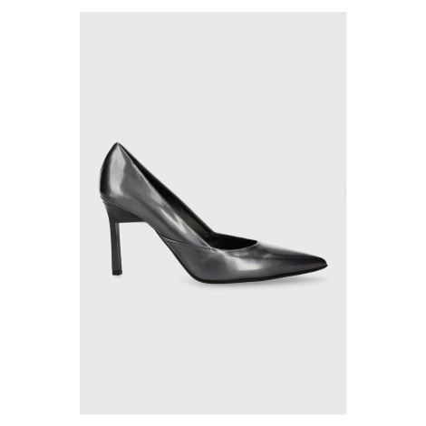 Kožené lodičky Calvin Klein GEO STILETTO PUMP 90 - PEARL šedá barva, HW0HW01998