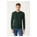 Avva Men's Green Crew Neck Knit Detailed Cotton Regular Fit Knitwear Sweater