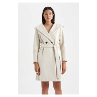 DEFACTO Regular Fit Hooded Belted Cashmere Coat