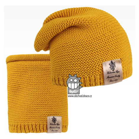 Čepice pletená a nákrčník Dráče - Colors set 12, hořčicová Barva: Žlutá