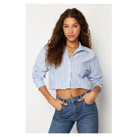 Trendyol Blue Striped Low Sleeve Crop Woven Shirt